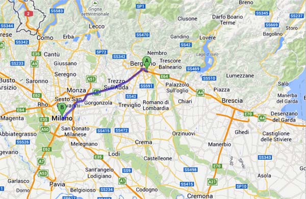 ¿A qué distancia está Milán Bérgamo?