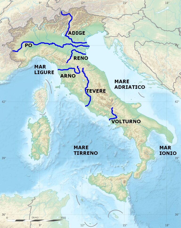 ¿Qué río desemboca en el mar Tirreno?